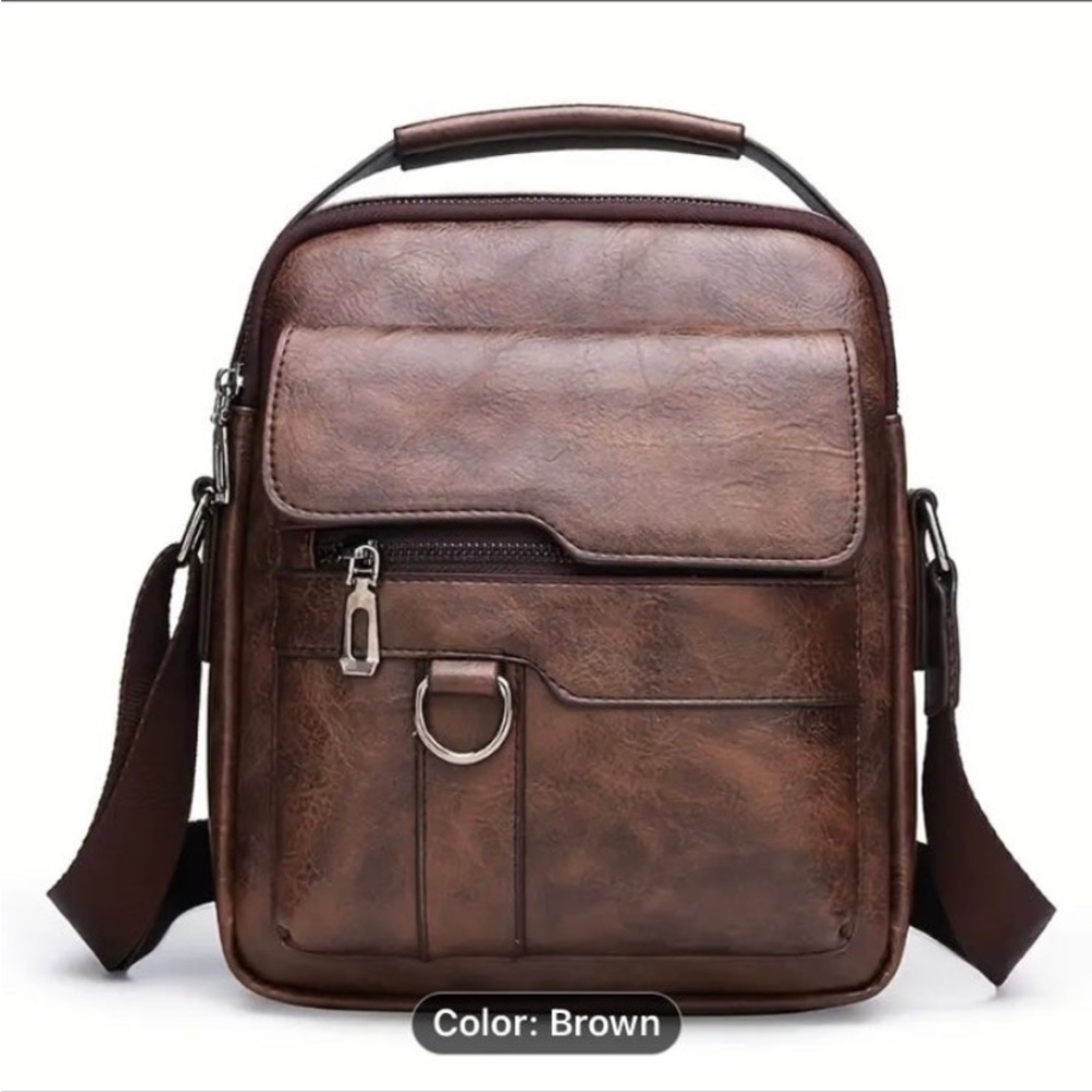 New! Men's Brown Casual Shoulder Bag, Large Capacity Multifunctional